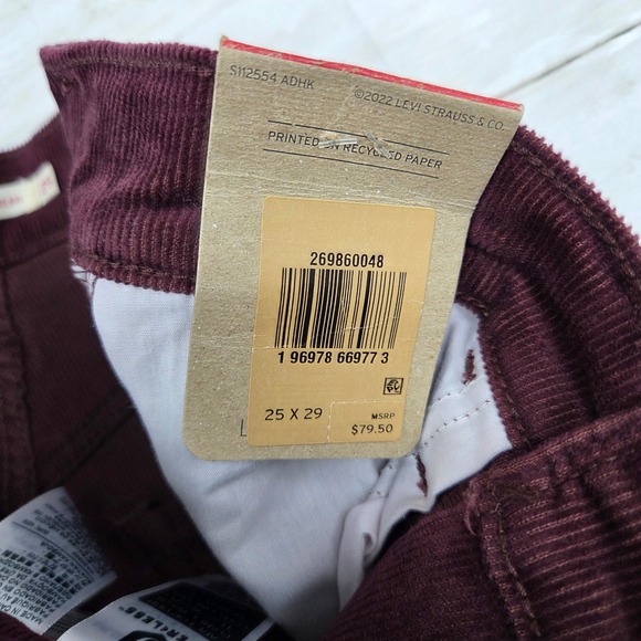 Levi's Corduroy Pants 25x29 Burgundy High Waisted Mom Jeans Tapered Leg NEW - Picture 12 of 14